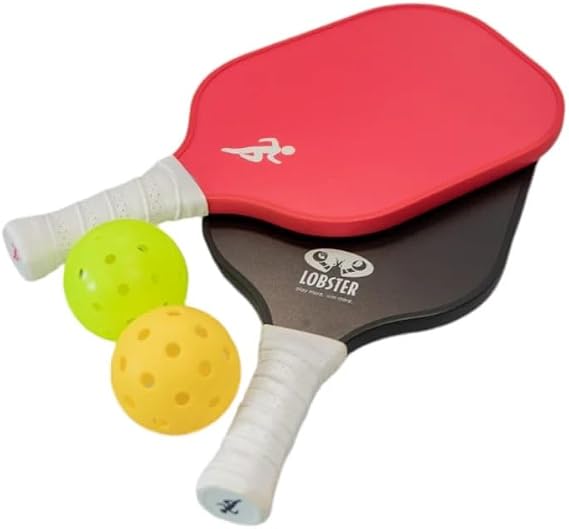 Lobster Sports Pickleball Paddle Set with Balls - 2 Lightweight Paddles - Indoor & Outdoor Balls - Ergonomic Grip - Fiberglass Surface - Honeycomb Core - Complete Pickleball Set with Carrying Case