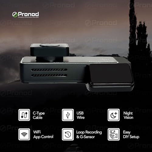 Image of PRONOD F1K 1080P Dash Cam |1.5 inch FHD Display| WiFi App Control | GPS Tracking | Night Vision | Loop Recording | G-Sensor | Type-C & USB | Expandable 1TB Memory | Easy Setup