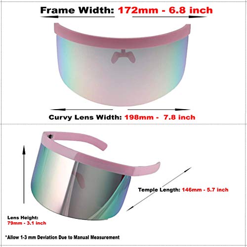 Futuristic Oversize Shield Visor Sunglasses Flat Top Mirrored Mono Lens 172mm (Pink Mirror)3