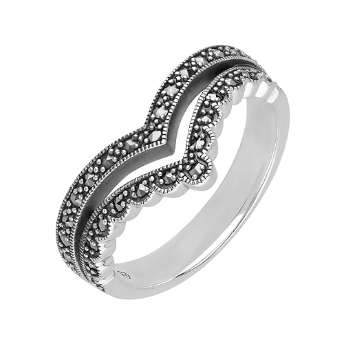 Esse Marcasite - Anello in argento sterling e marcasite a doppia fila, Gemma, Marcasite