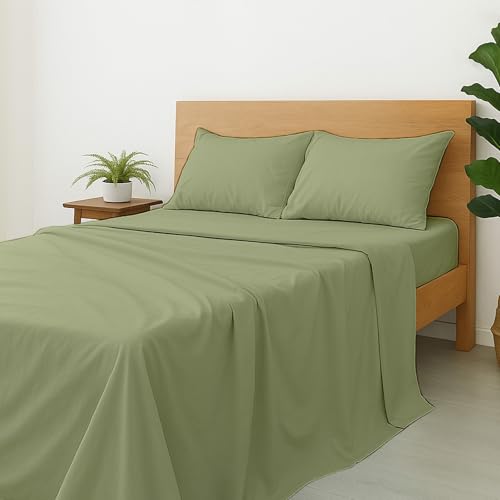 Cottinton Lane 4 Piece Full Size Sheet Set, Premium 100% Cotton Bed Sheets Sets, 16 Inch Deep Pocket with Elastic All Around, Soft & Luxurious Hotel Quality Sheets, Sage Solid