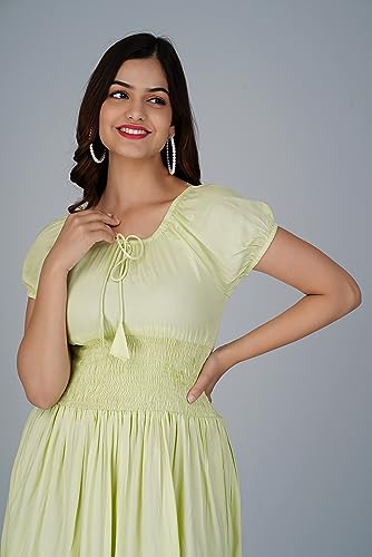 Image of Denarius Women's Rayon Short Sleeves Round Neck Solid A-Line Gown Dress