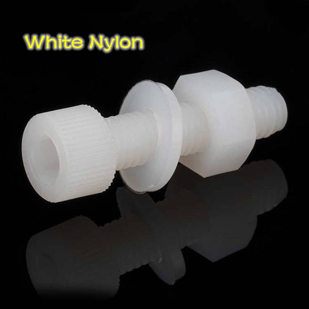 10juegos M8×100mm Tornillos de la tapa de la cabeza del enchufe de plástico de nylon blanco traje de tres piezas (incluyendo tuerca hexagonal, arandela plana)