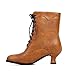 Yremael Women's Victorian Ankle Boots - Mid Calf, Round Toe, Brown, Chunky Heel, Lace Up Witch & Knight Boots