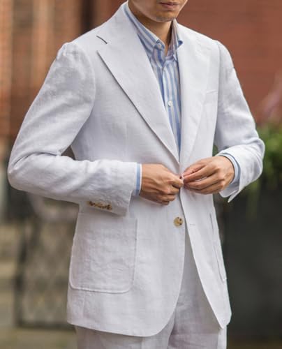 Mens' Linen Blazer Slim Fit Single Breasted Suit Summer Jacket Casual Sports Coat for Beach Wedding Formal Party3