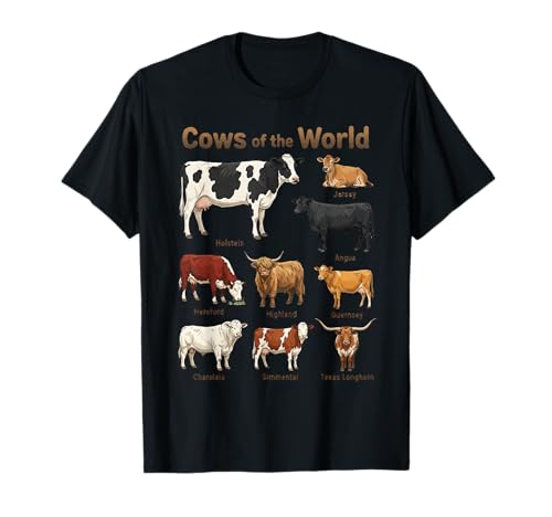 Cows of The World Bovine Cattle Breeds Guide Chart T-Shirt