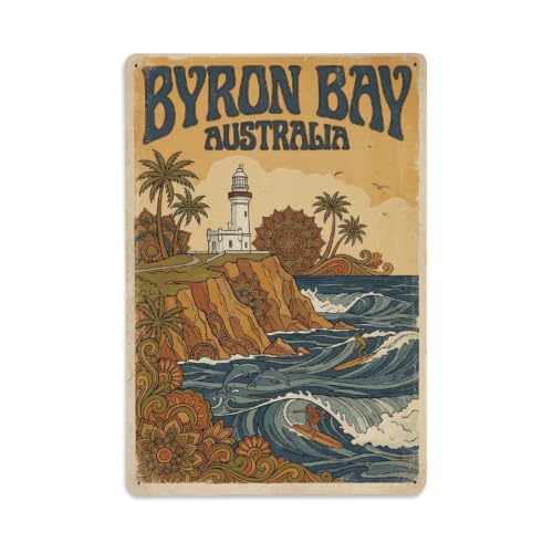 Plaque en métal rétro de voyage Australie Byron Bay