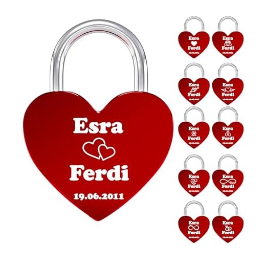 Meinearmbänder Liebesschloss mit Gravur – Rotes Vorhängeschloss personalisiert, wetterfest – Geschenk für Paare, Valentinstag, Jahrestag, personalisiertes Paar Geschenk