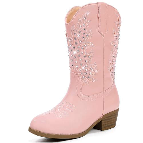 Motasha Cowboy Boots Cowgirl Boots Sparkle Boots Rhinestone Western Boots Parkly Pink Size 1 Birthday(M7113 Classic Pink 1)