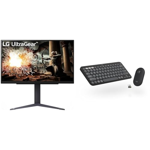 Image of LG 27GS75Q-B Ultragear QHD (2560x1440) Gaming Monitor, 27 inch, 1ms(GTG), 180Hz (O /C 200Hz), IPS, NVIDIA G-SYNC Compatible, AMD FreeSync, HDR10 + Logitech Pebble 2 Combo Wireless Keyboard and Mouse