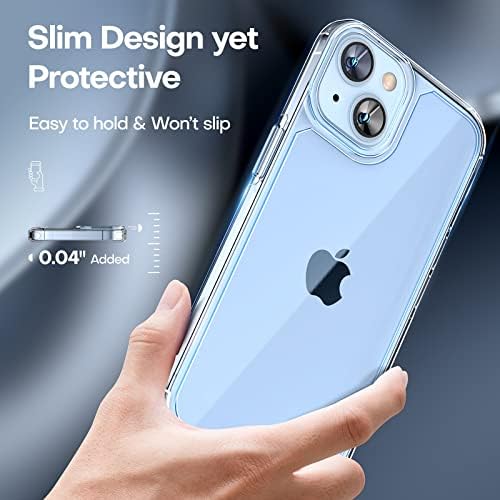TAURI 5 in 1 Defender Designed for iPhone 14 Plus Case, 1 phone case + 2 Screen Protector + 2 Camera Protector [Military Grade Protection] Anti-Yellow Shockproof 360 Protective Cover Slim - Clear