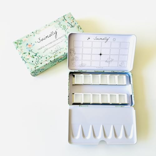 Suimolly Empty Paint Box for Artist Watercolor Palette,Travel Water Color Palette Tin with 12 Half Pans,Unique Pattern Portable Metal Palette Tin Box (Chinoiserie)