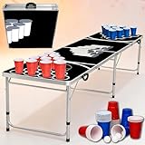 YRHome Klappbarer Bierpong-Tisch Set inkl. Becher & Bälle Praktischer Beer Pong Tisch Höhenverstellbar Partyspiele Table für Erwachsene mit Tragegriffen Trinkspiel Perfekt für Jede Party