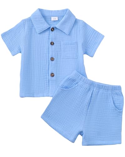 Jecson Baby Boy Clothes 0-3 Months to 3T Infant Toddler Boy Outfits Summer Cotton Baby Boy 2 Piece Outfit Set Button Down Shirt and Shorts for Boys