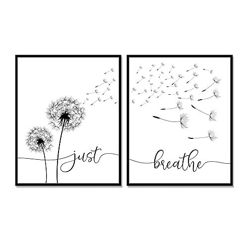 WCDHOR Just Breathe Wall Art Prints Set of 2, Dandelion Quote Posters, Minimalist...