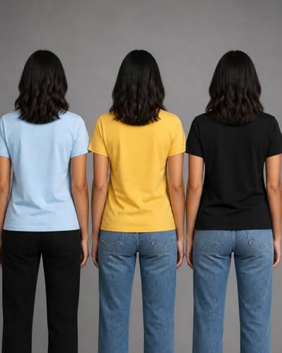 Image of Nobero Women's Graphic Printed Regular Fit Cotton T-Shirt | Casual Tees for Women (Pack of 3)