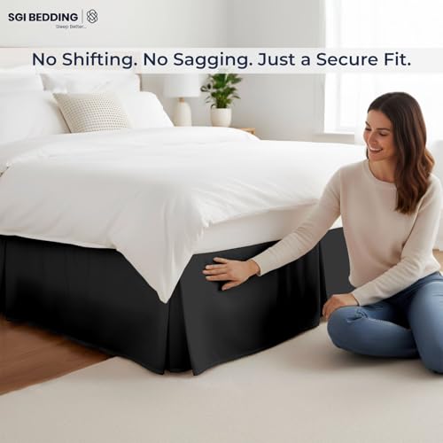 SGI Bedding 14 inch Drop Bed Skirt King Size - Platform Style with Secure Fit, Classic Tailored Look, Elegant Pleated Style Dust Ruffle, Split Corners, Wrinkle Resistant Microfiber - Black by SGI bedding - Image 6