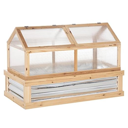 Outsunny Raised Garden Bed with Polycarbonate Greenhouse, Wooden Garden Cold Frame Greenhouse, Flower Planter Protection, 48" x 24" x 32", Natural