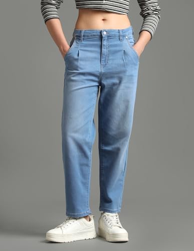 Image of Flying Machine Women's Mom Fit Jeans| Solid | High Rise | Stretchable | Jeans for Woman