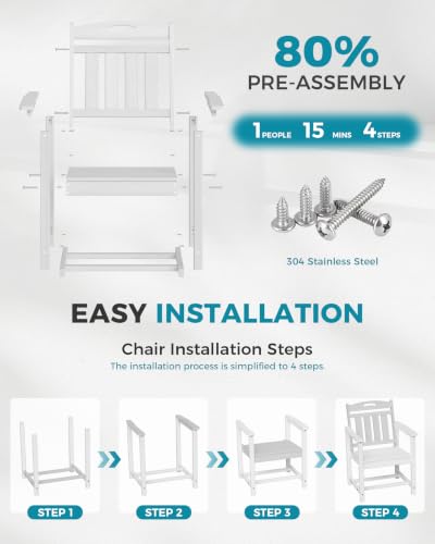 Image of Ciokea Outdoor Patio Dining Chair, HDPE Oversized Porch Chairs with Wide Seat, All-Weather Durable Heavy-Duty Outdoor Furniture for Backyard, Poolside, Lawn & Garden, White