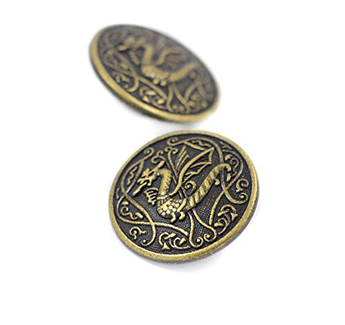 Bezelry 10 Pieces Spitfire Celtic Dragon Metal Shank Buttons. 25Mm (1 Inch) (Antique Brass) #TOP3