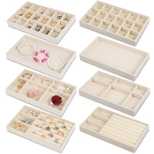 DOPENSPI Set of 8 Velvet Jewelry Drawer Organizer, 4 Style Stackable Jewelry Trays Organizer Inserts...