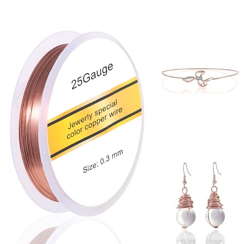 29Gauge Copper Wire for Jewelry Making, Thin Pure Copper Wire Bendable Jewelry Wire, Rose Gold Beading Wire Craft Wire Resilient for Gardening Earrings Pendants DIY Crafts (1Roll, 49 FT)