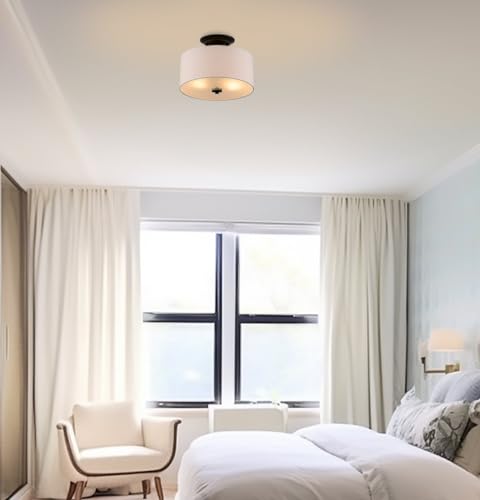 Image of Kira Home Addison 13 inch Modern Drum Semi Flush Mount Ceiling Light, 2-Light