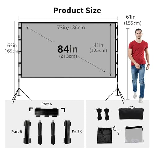 Projector Screen with Stand Metal Grey Anti-Light 16:9 84 100 120 Inch with Carry Bag for Home Theater Indoor Outdoor(84 inch) miniatura 2