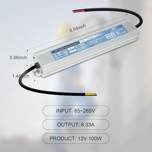 Image of QNNP LED Driver 100 Watts 12V DC Low Voltage Transformer Waterproof IP67 Power Supply Transformer Adapter AC 85V-265V to 12V DC, LED Power Supply for Indoor Outdoor Lighting