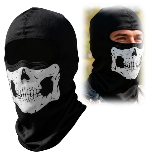 Ski Mask Full Face Ghost Balaclava Knitted Men Windproof Skull Mask with Skeleton Design for Outdoor Sports One Size Warmer Headwear for Halloween Cosplay Costume Parties Black (MJ-002A)
