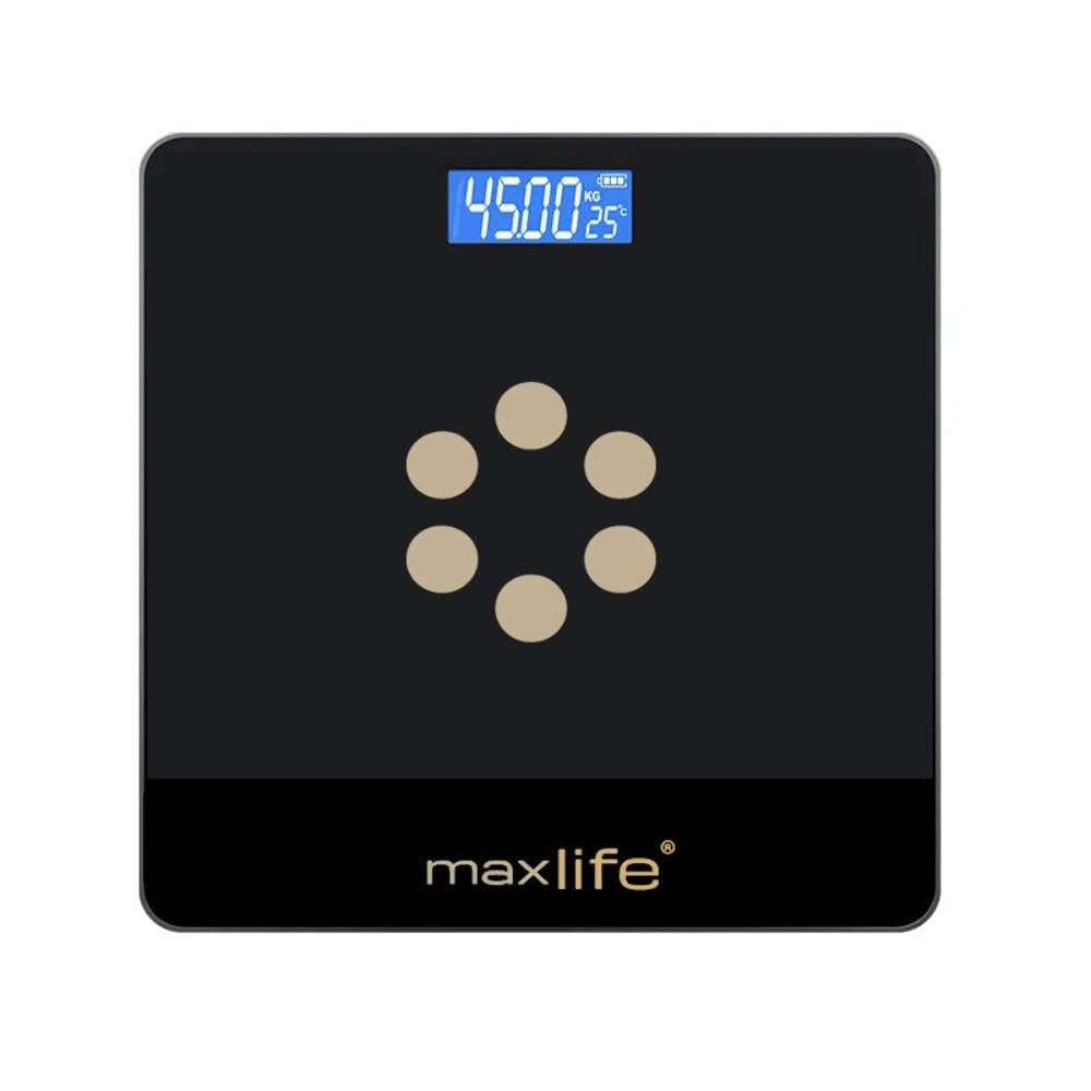 Max Life - Bathroom Scale Highly Accurate Digital Body Weight Scale Step-On Technology LED Display Sturdy 6mm Tempered