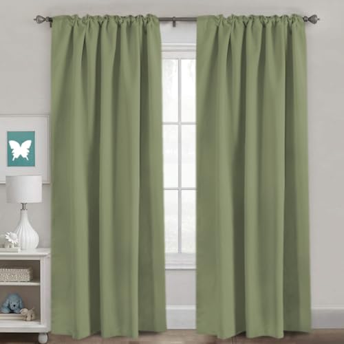Image of H.VERSAILTEX Blackout Curtains for Living Room Thermal Insulated Window Treatment Panels Room Darkening Blackout Drapes Back Tab /Rod Pocket Bedroom Draperies, 52 x 84 Inch, Sage, 2 Panels