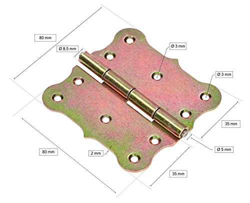 KOTARBAU® Set of 10 Universal Door Hinges 80 x 80 mm Decorative Yellow Galvanised, 80x80mm - Image 2