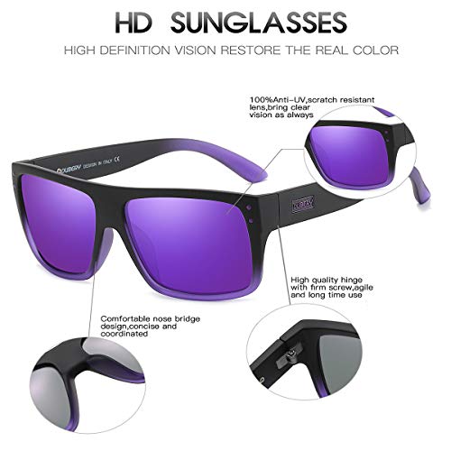 DUBERY Unisex Wide Frame Polarized Sunglasses UV Protection Retro Rectangular Sun Glasses D9124