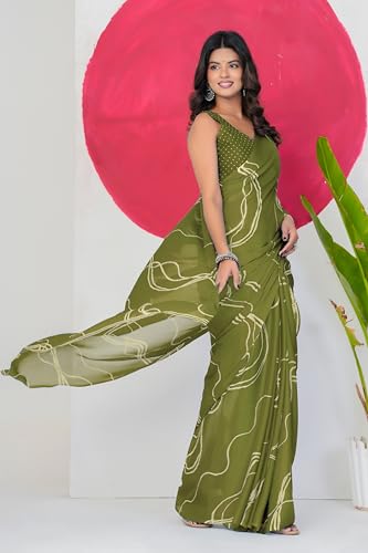 Image of MIRCHI FASHION Saree for Woman Chiffon Georgette Geometric Printed | Lightweight Farewell and Women's Office Sari with Blouse Piece