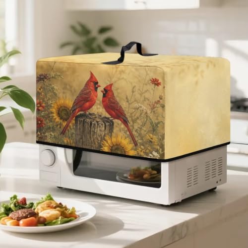 Image of Convection Oven Dust Cover, Easy to Clean, Electric Appliance Protector Smart Microwave Oven Cover for Countertop, S, 18.25 x 14.5 x 11 Inches, Cardinal Bird Sunflower