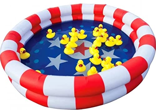 Carnival Duck Pond Game - Includes Red White and Blue Pool and 12 Plastic Floating carnival ducks (Pool with Yellow Ducks)