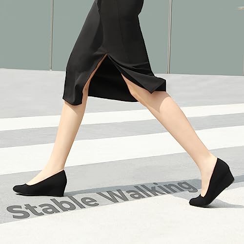 Ankis Black Nude Silver Gold Wedges for Women, Low Heel Women's Wedge Comfortable Closed Toe Women Pumps Dress Shoes -2Inch3