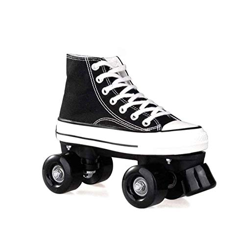 ZXSZX Patins roulettes Toile Quad Roller Skates pour Hommes Et Femmes,VIIPOO Patins À Double Rangée avec Style Chaussure Haute pour Les Enfants Débutants Intérieur Extérieur,Black-40