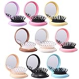 9 Pack Mini Hair Brush Foldable Travel Hair Brushes with Mirror Round Portable Folding Pocket Hair Brush Mini Comb Compact Travel Size Massage Comb for Men Women