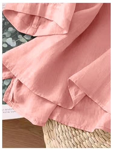 GORGLITTER Women's Linen Shirts Boho Gauze Tops 2025 Floral Embroidered 3/4 Sleeve Peasant Blouses Dressy Casual3