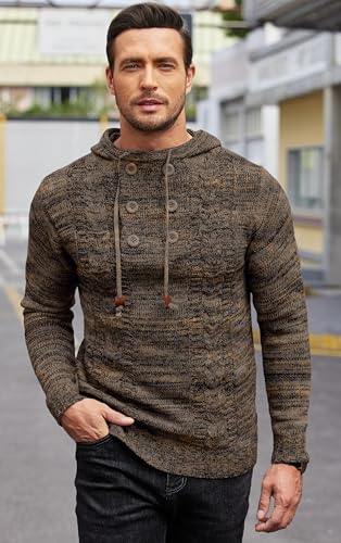 COOFANDY Men's Knitted Hoodies Pullover Casual Long Sleeve Turtleneck Sweaters3