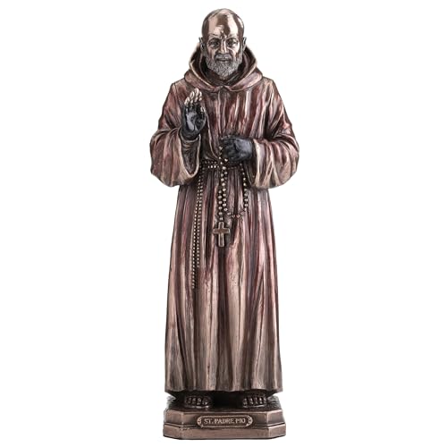 Estatua religiosa Padre Pio 21.5 cm de resina y bronce miniatura 1