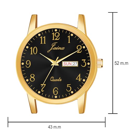 Image of jainx Metal Premium Golden Chain Day and Date Feature Analog Wrist Watch for Men (Black /Golden Color Dial)