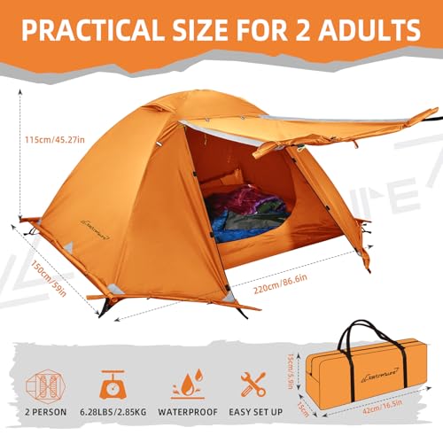 Image of Clostnature Lightweight Backpacking Tent - 1 /2 Person 4 Season Ultralight Waterproof Camping Tent, Large Size Easy Setup Tent for Winter, Cold Weather, Family, Outdoor, Hiking and Mountaineering