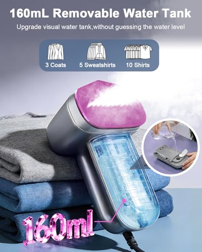 Image of Travel Steamer for Clothes,Handheld Steamer for Clothes,2 in 1 steamer and iron,160ml Large Water Tank Portable Steamer for Clothes,6 Steam Mode&Dual-Layer Heated Steam Plate,120V for Home,Office