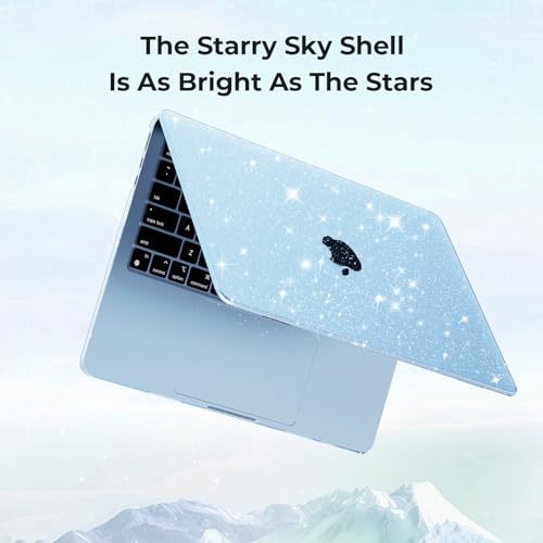 Image of EooCoo Compatible for Apple MacBook Air 13 inch Case M5 M4 M3 M2 2026 2025 2024 2022, A3449 A3240 A3113 A2681 with Touch ID,Mac 13.6 Laptop Protective Plastic Hard Shell Cover-Glitter Crystal Sky Blue