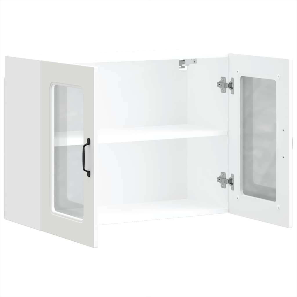 Hängeschrank Küche Weiß 80 x 31 x 60 cm mit Glastür aus Holzwerkstoff Langlebiger Wandschrank für Küchengeräte Geschirr und Vorräte Vielseitig für Wohnzimmer Flur und Schlafzimmer