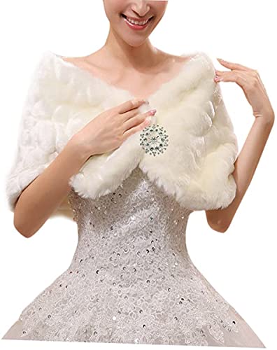 Women's Faux Fur Shawls and Wraps Bride Wedding Fur Stole Shrug Scarf Girls Winter Bridal Cape Cover Up Christmas Cloak Gift
